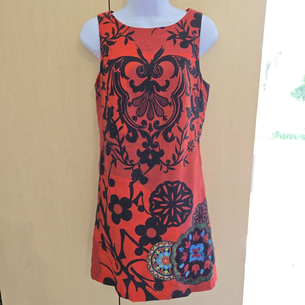 Red Sleeveless Floral Print Shift Dress